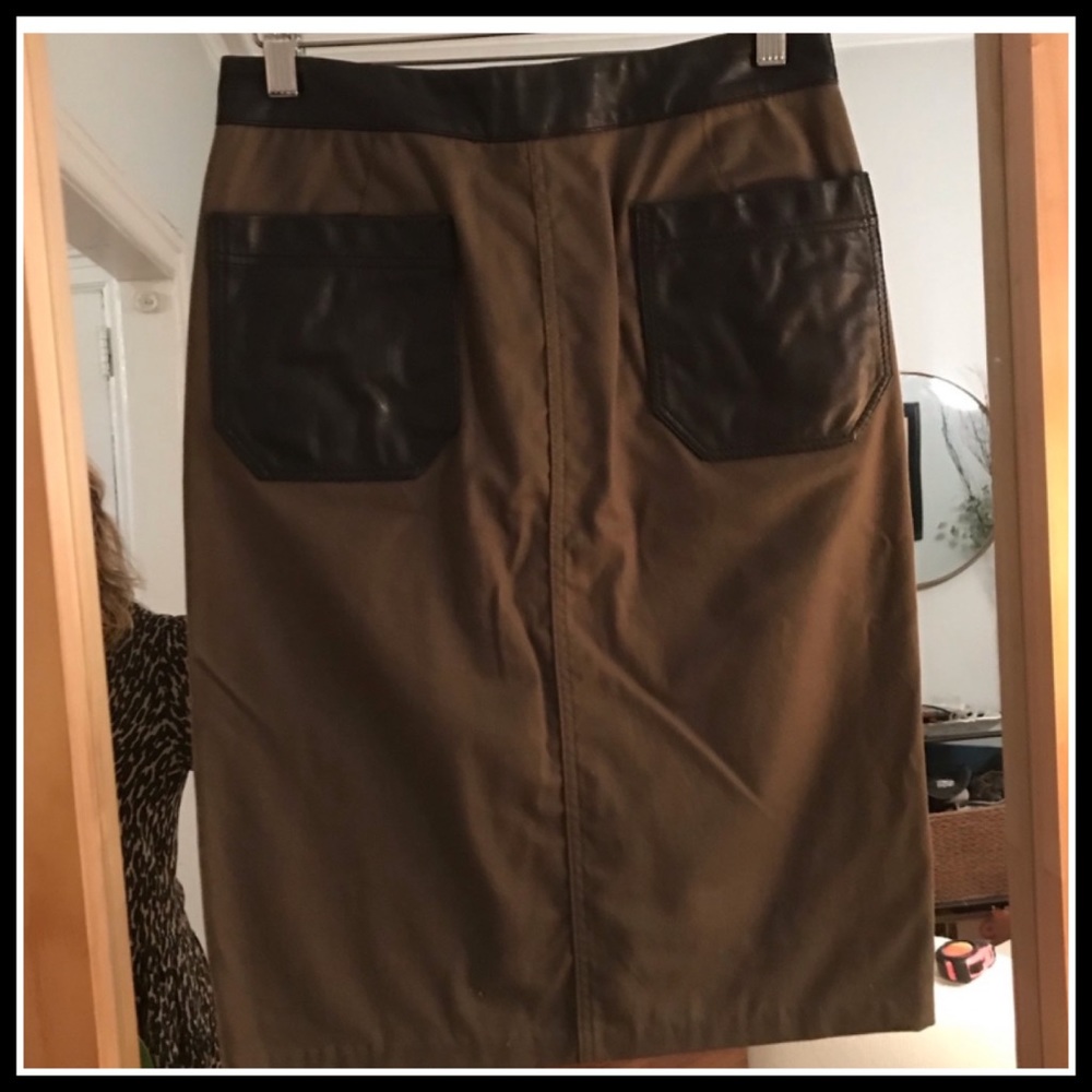 MW Lambskin Leather Army Green Canvas MIDI Skirt - Picture 5 of 11